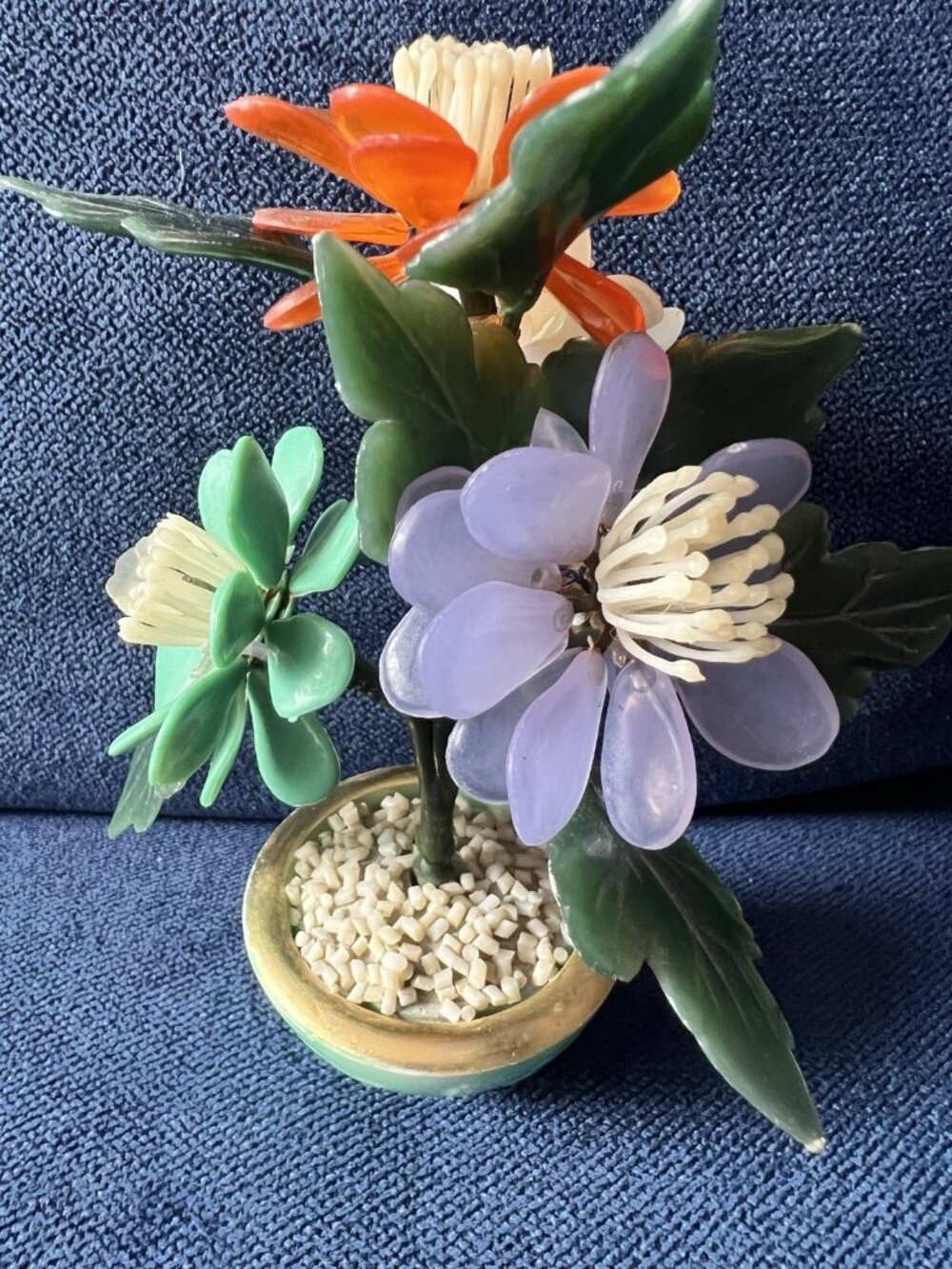 MCM LUCITE Jade Flower Tree Sculpture Acrylic Arrangement Asian Chinese Colorful